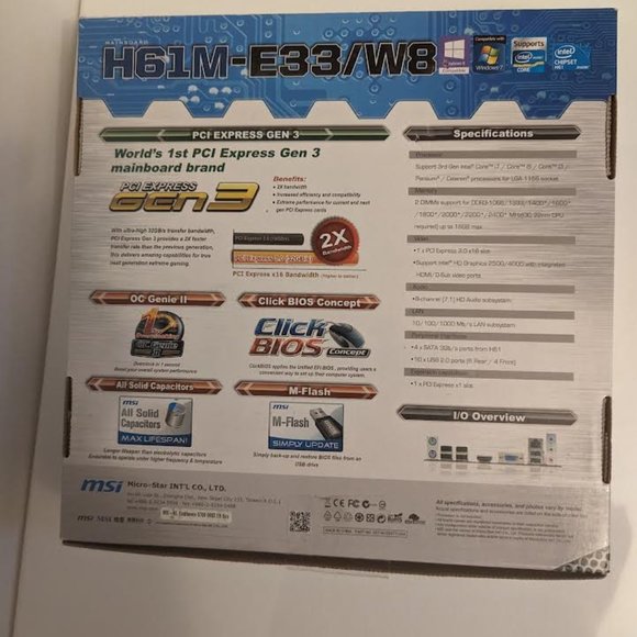 New in box MSI H61M-E33/W8 Motherboard - Picture 5 of 8